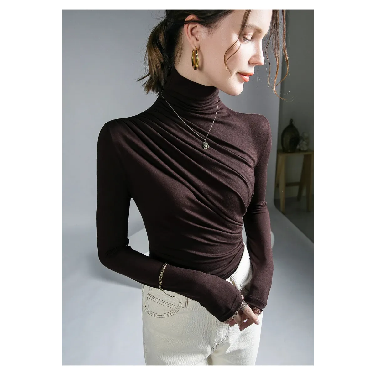 Gothic Pleated Turtleneck Top
