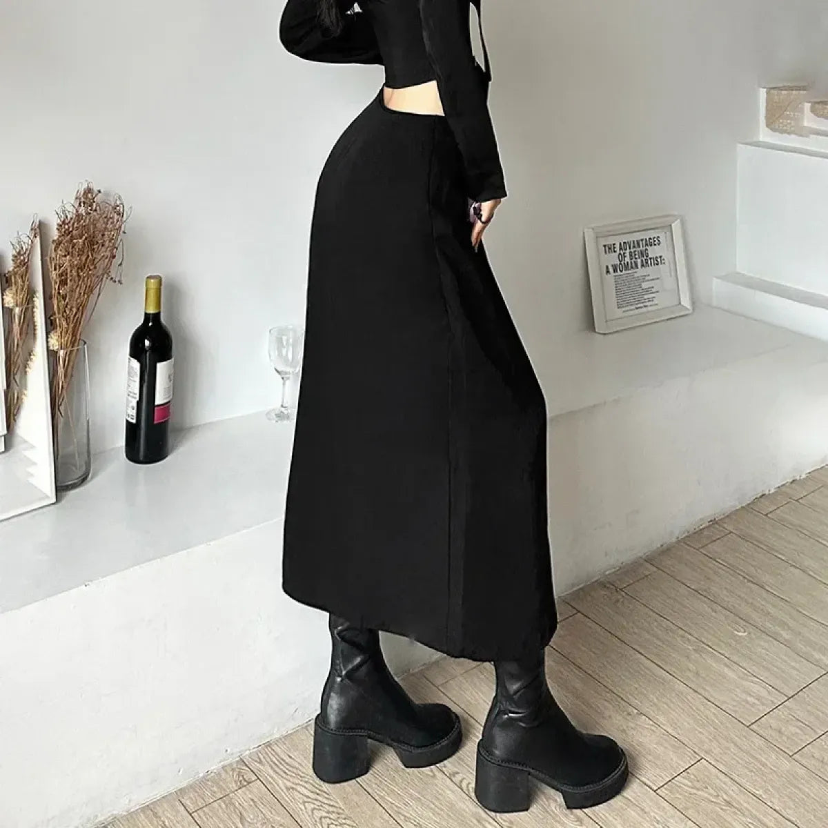 Gothic Techwear Mini Skirt – Irregular Hem, Buckle Detail, High Waist
