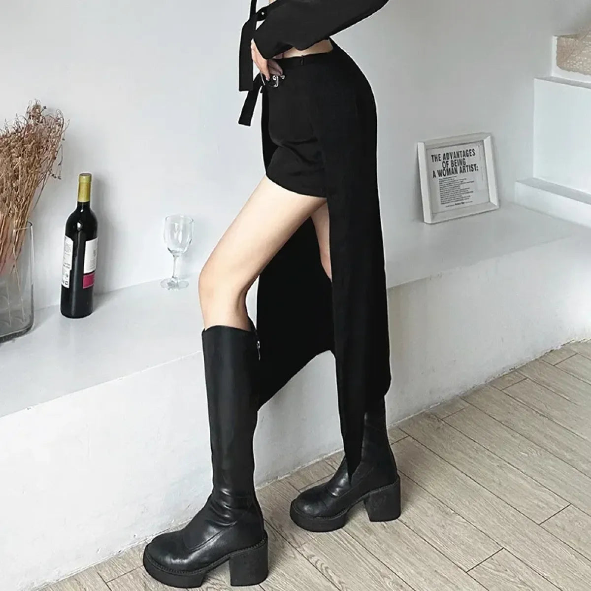 Gothic Techwear Mini Skirt – Irregular Hem, Buckle Detail, High Waist