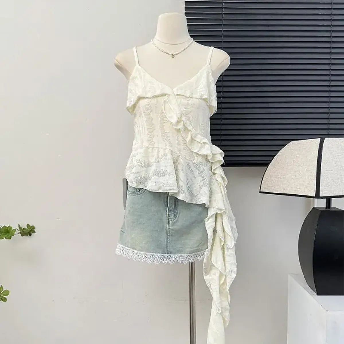 Asymmetrical Ruffle Tank Top – Grunge Y2K Punk Streetwear