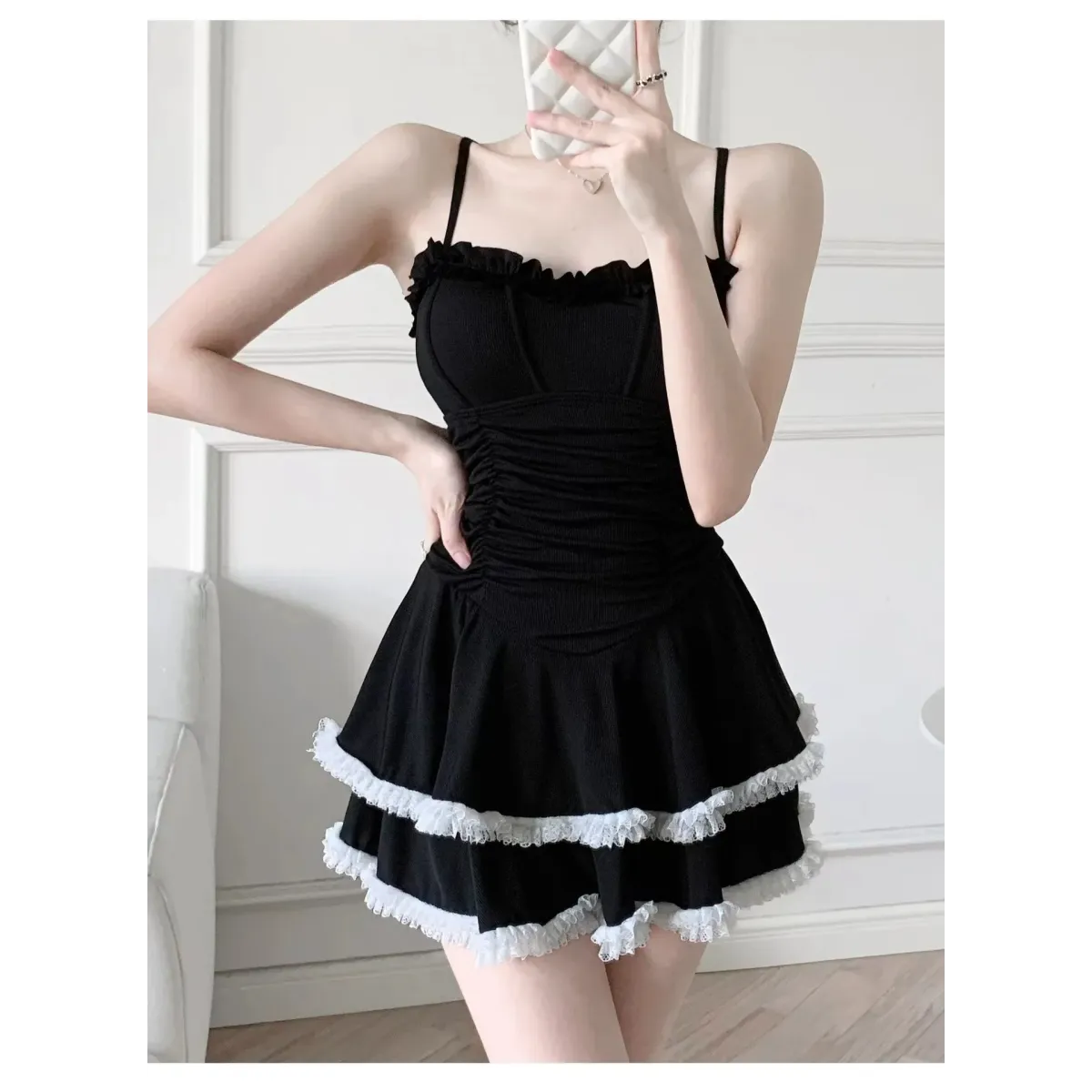Halter Lace Swimsuit Dress – Ruffled Girly Slim Beachwear 2025