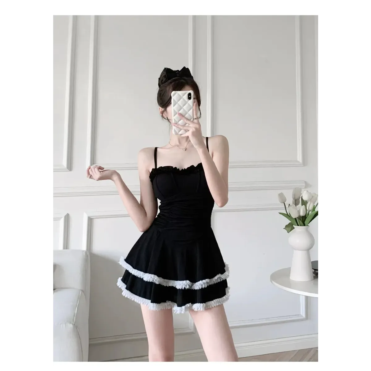 Halter Lace Swimsuit Dress – Ruffled Girly Slim Beachwear 2025