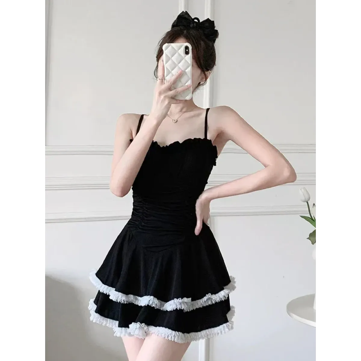 Halter Lace Swimsuit Dress – Ruffled Girly Slim Beachwear 2025