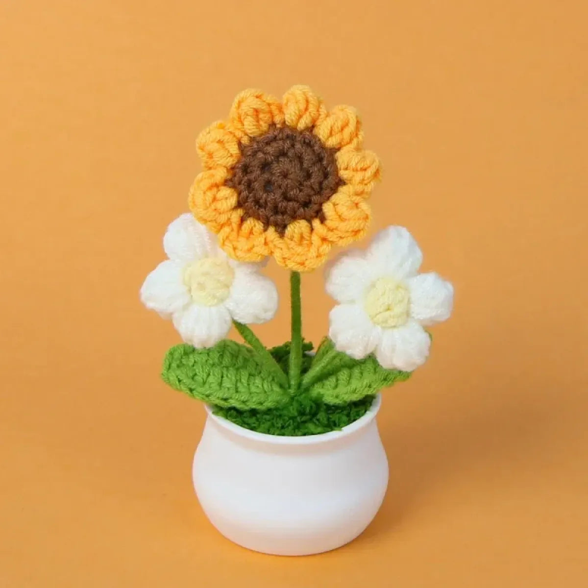Handmade Crochet Sunflower Plush – Potted Desktop Decor Gift