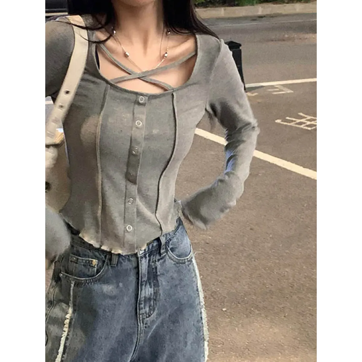 Harajuku Korean Style Slim Long Sleeve T-shirt - Sexy Streetwear Top