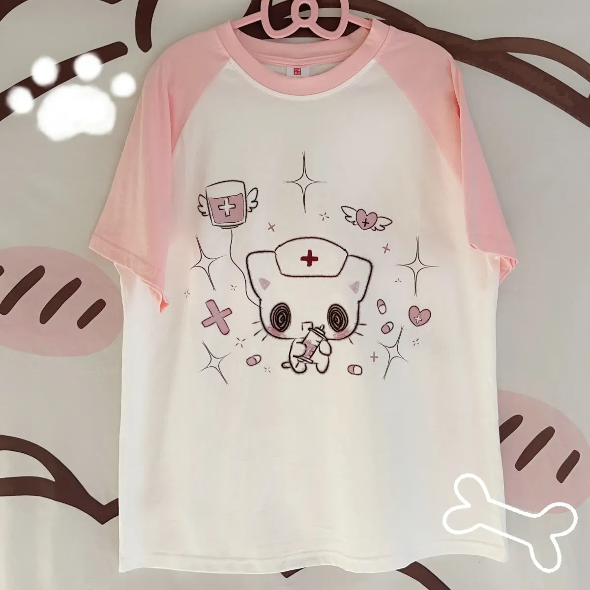 Kawaii Nurse Bear Oversized Tee – Harajuku Y2K Pastel Shirt