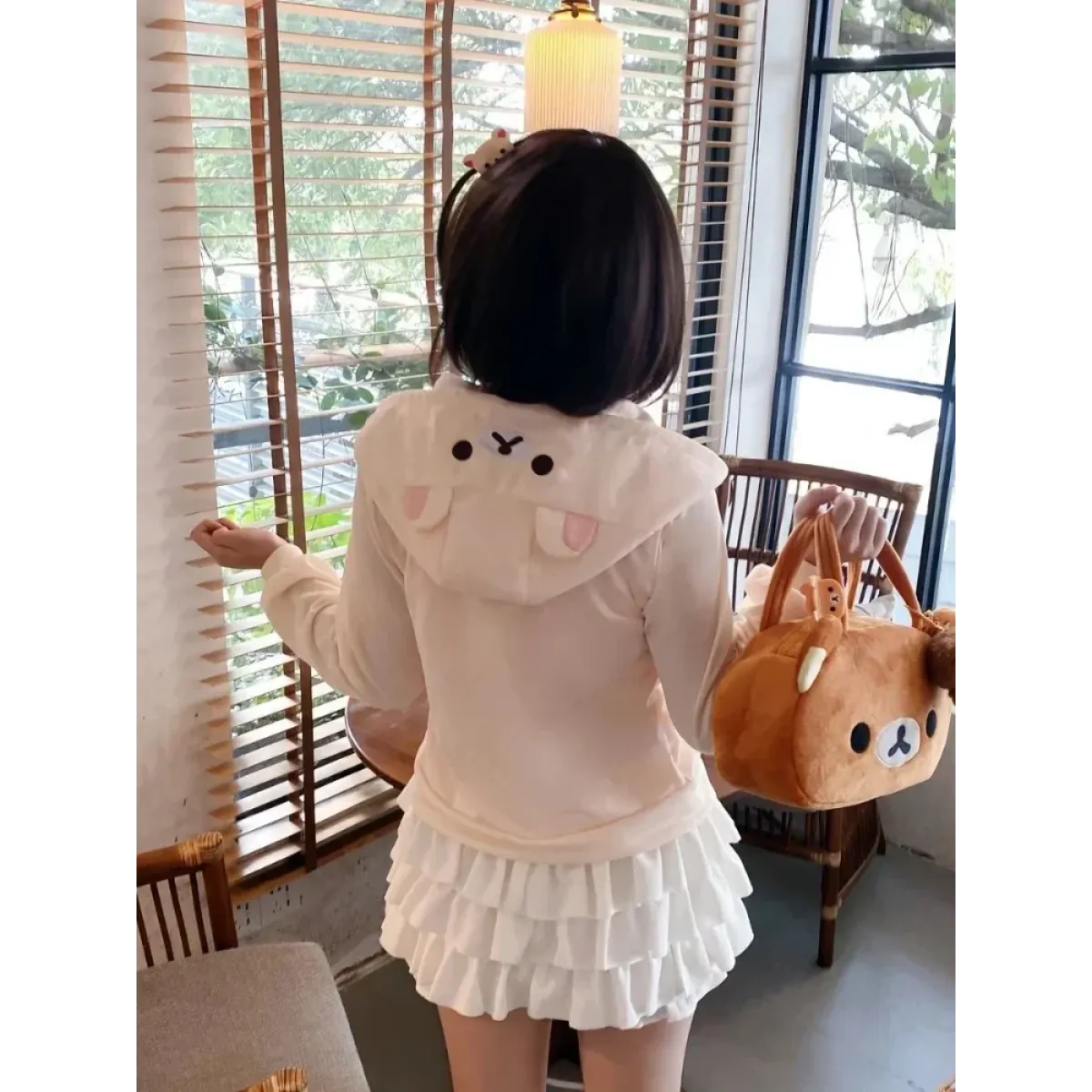 Kawaii Bear Hoodie - Harajuku Y2K Zipper Sweatshirt for Women