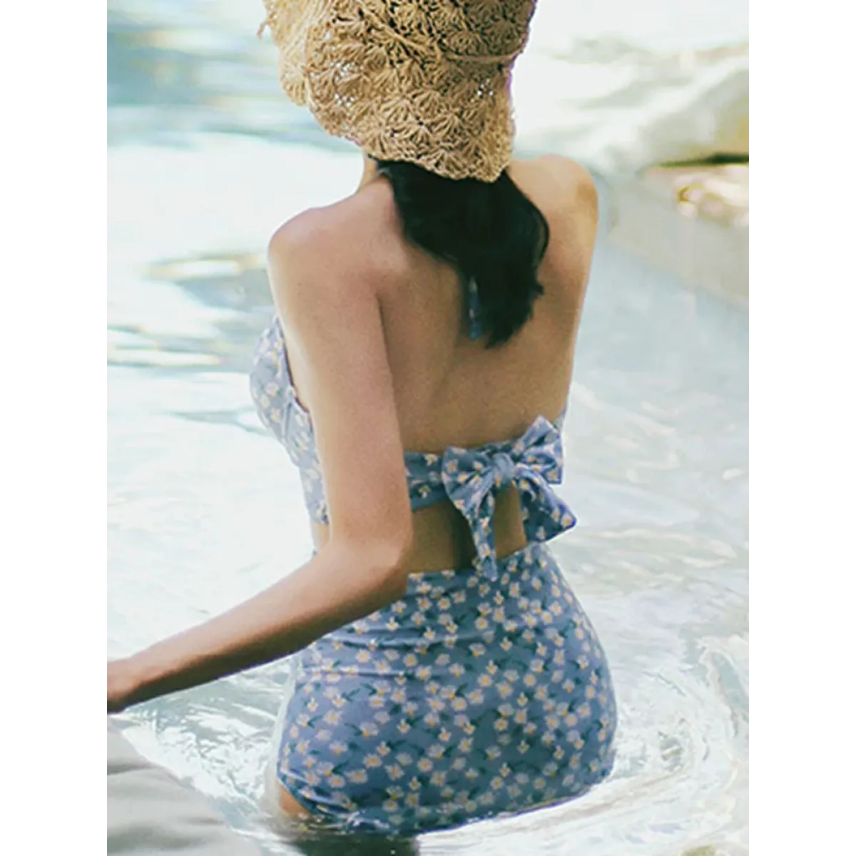 High Waist Bikini Set – Vintage Print Summer Swimwear