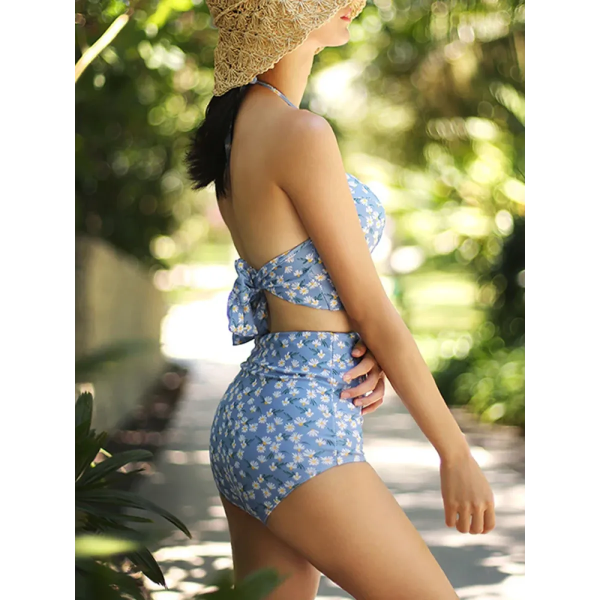 High Waist Bikini Set – Vintage Print Summer Swimwear