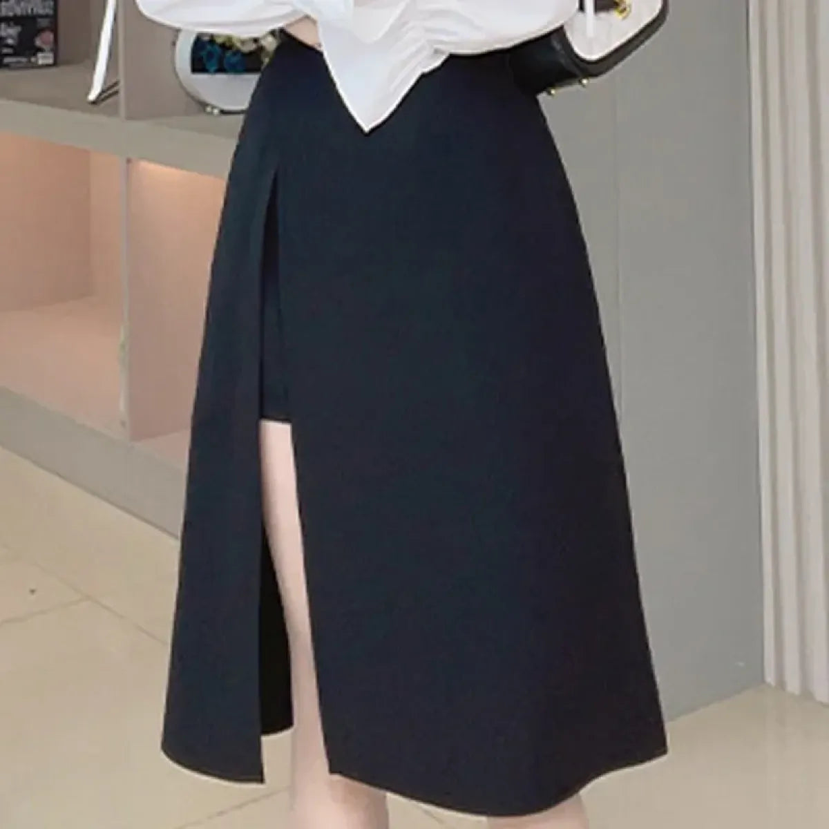 High Waist Harajuku Split Skirt – A-Line Irregular Mid-Length Skirt
