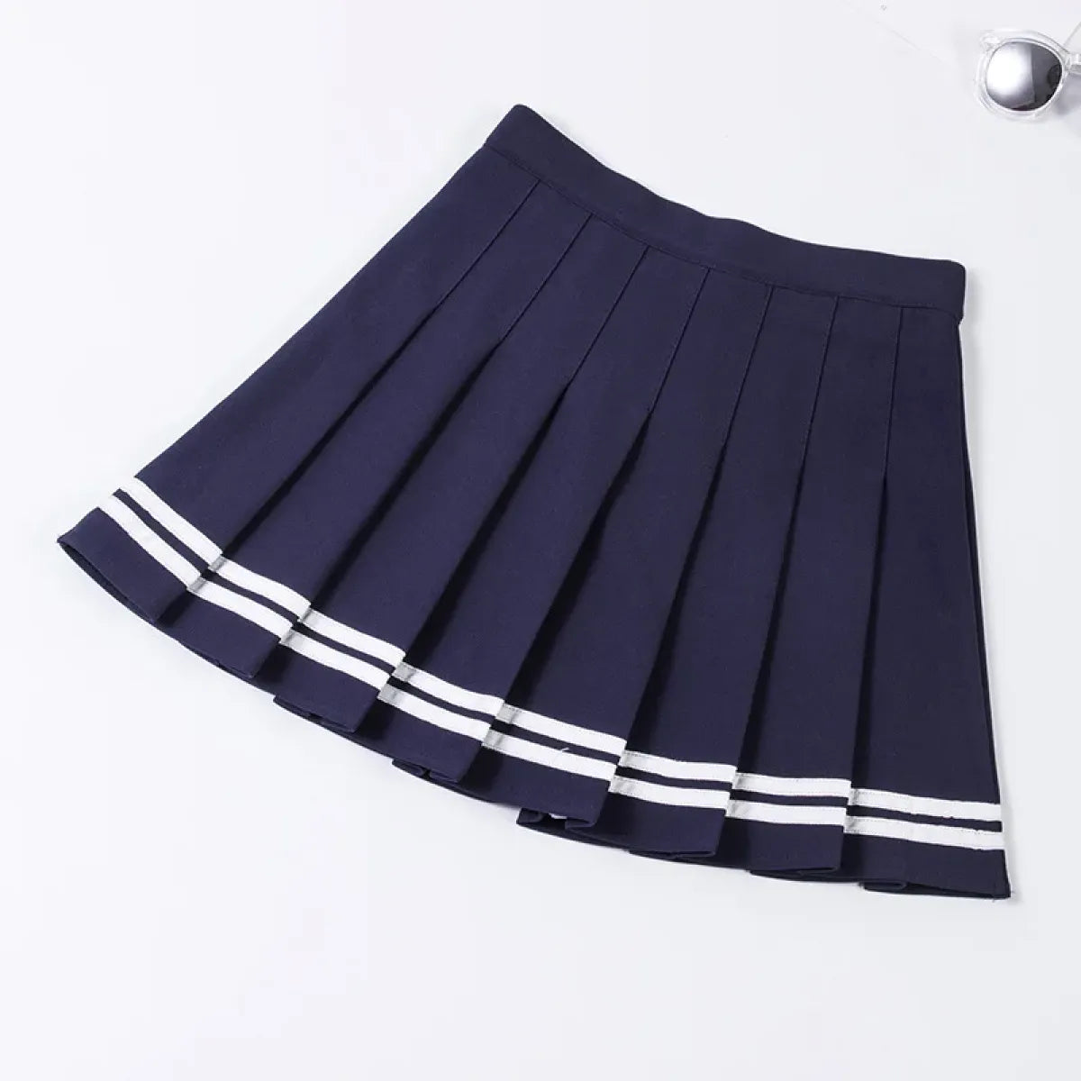 High Waist Korean Pleated Skirt – Patchwork Striped Tennis Skirt for Women