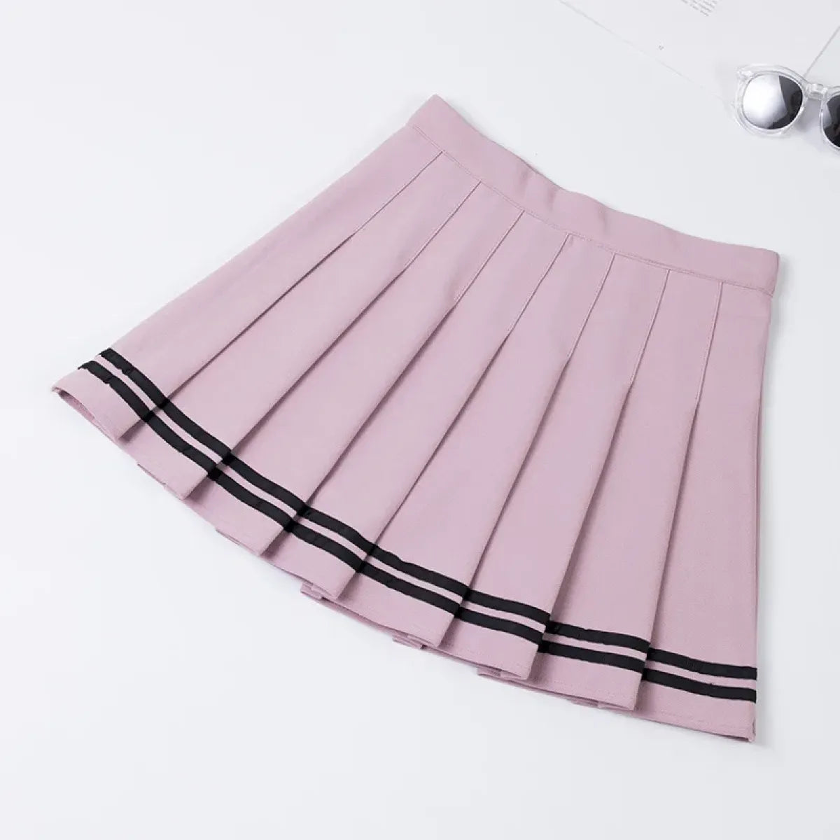High Waist Korean Pleated Skirt – Patchwork Striped Tennis Skirt for Women