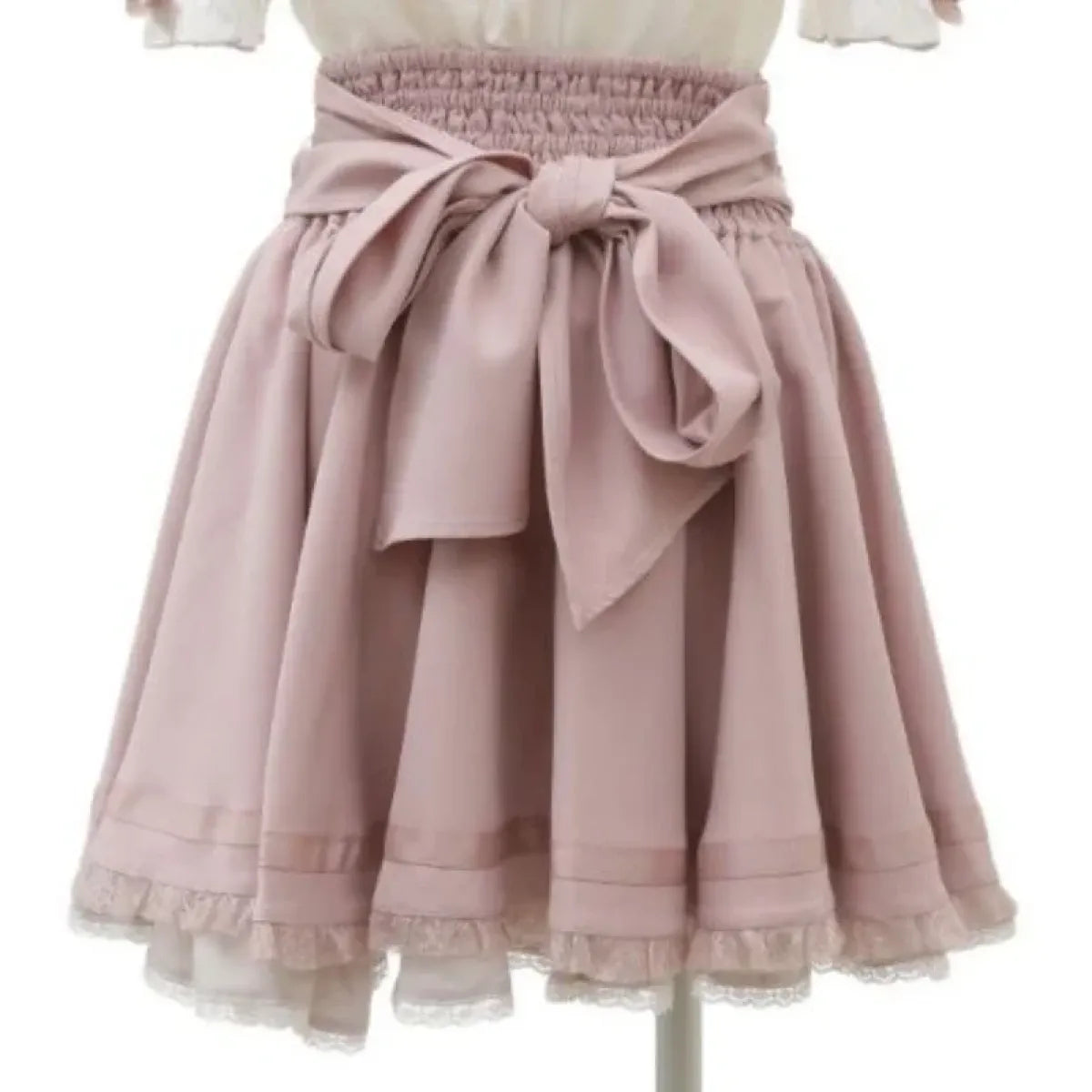 High Waist Lolita Skirt – Lace Trim & Bow Detail