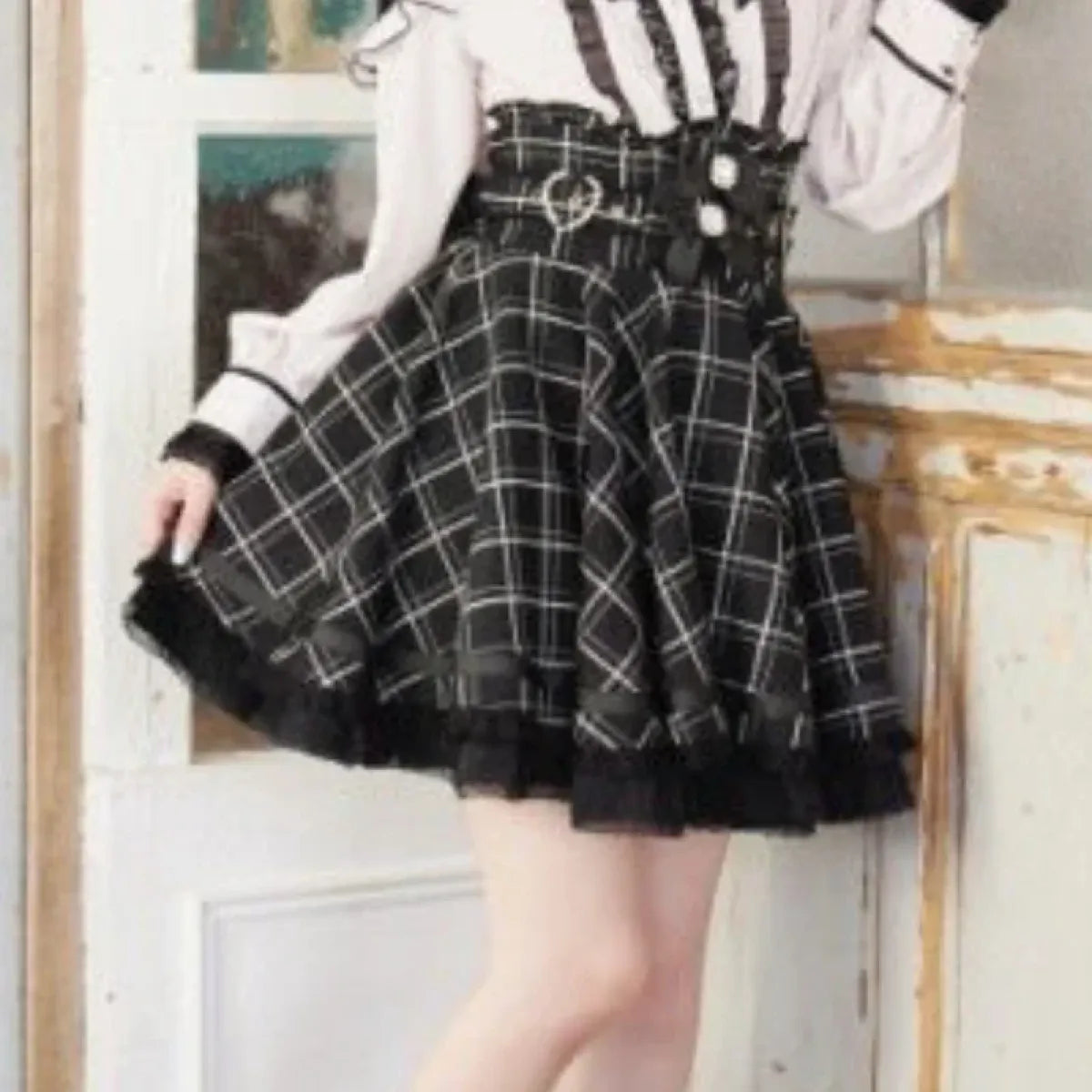 High Waist Lolita Skirt – Lace Trim & Bow Detail