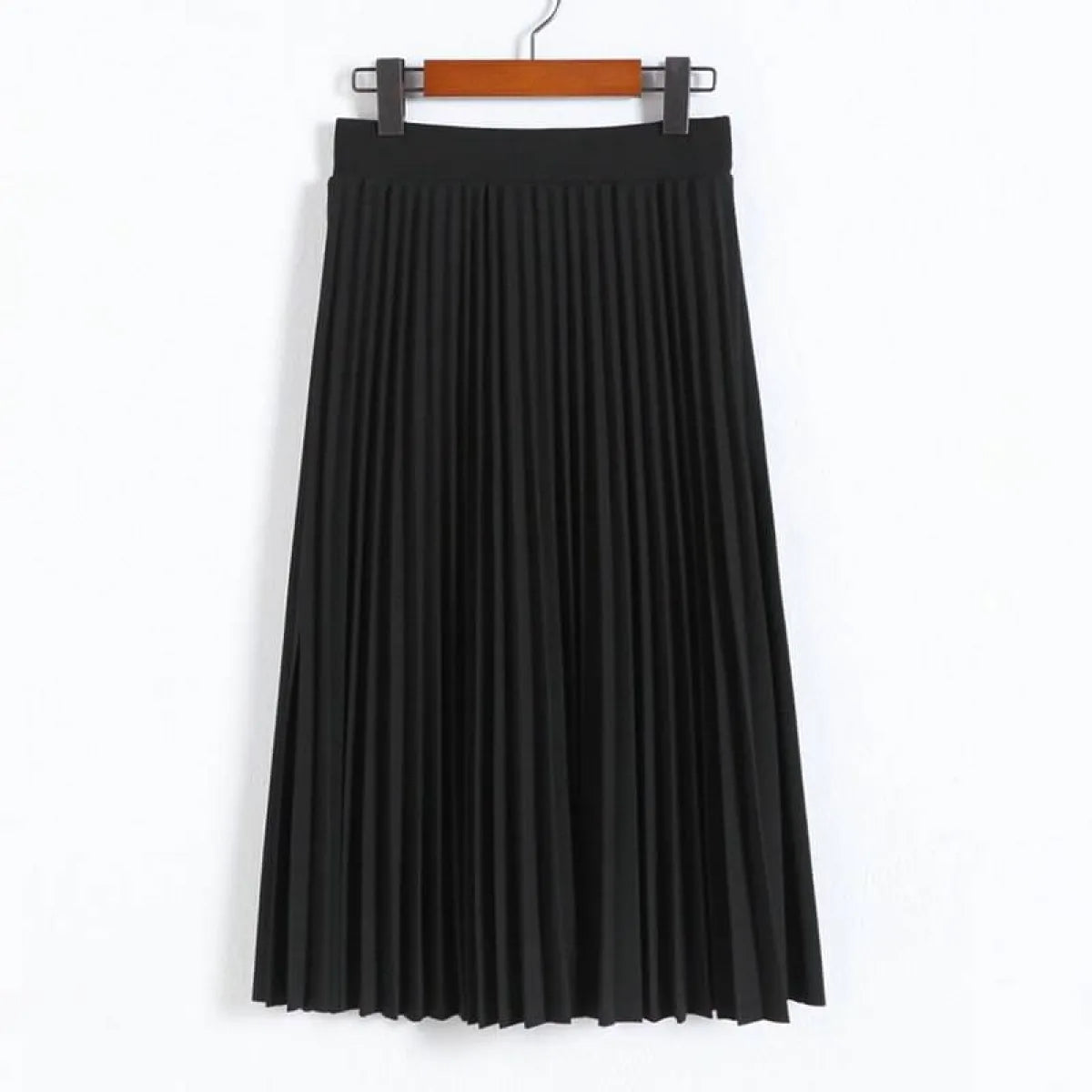 High Waist Pleated Length Elastic Skirt