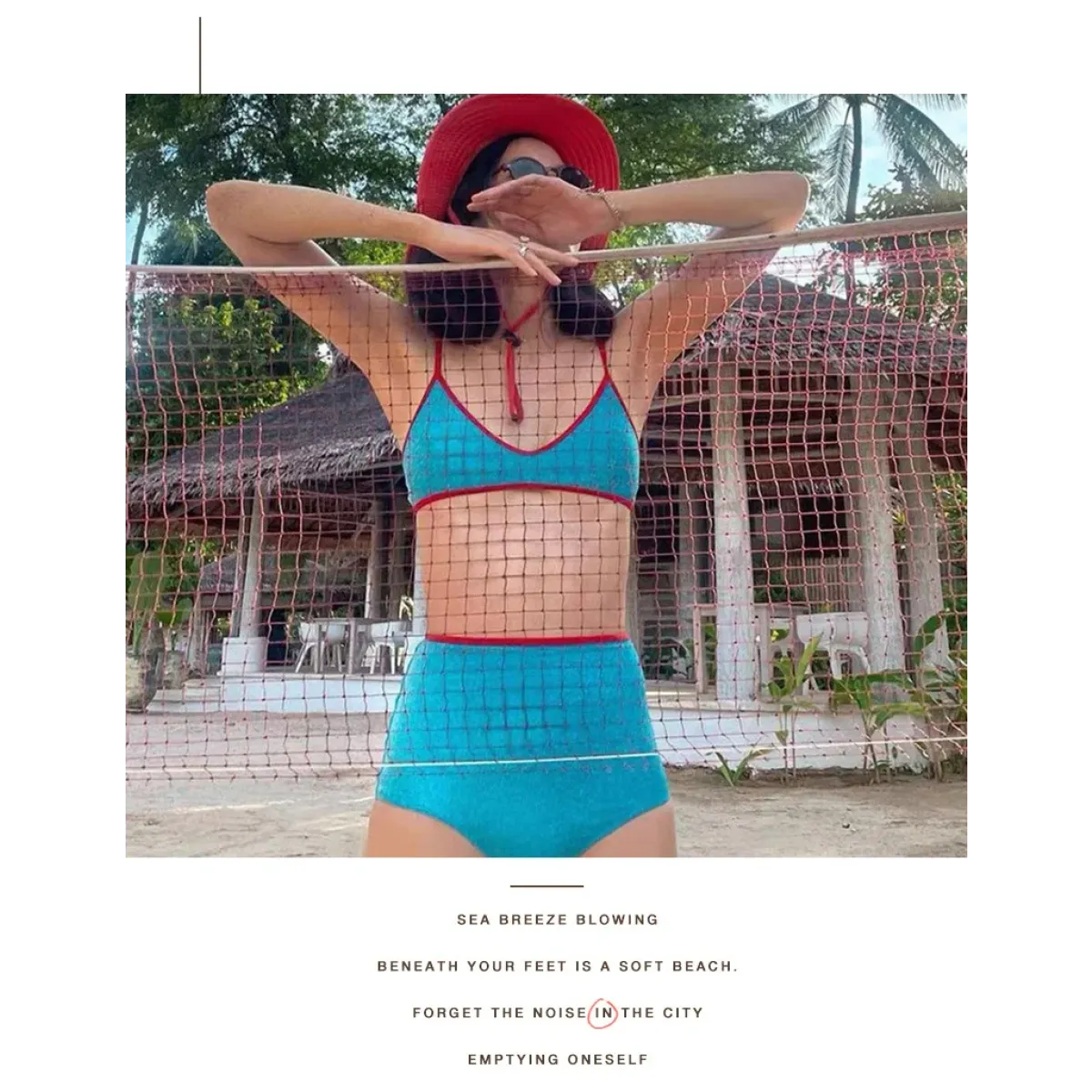 Glitter Bikini Set – High Waist Shiny Contrast Trim Beachwear