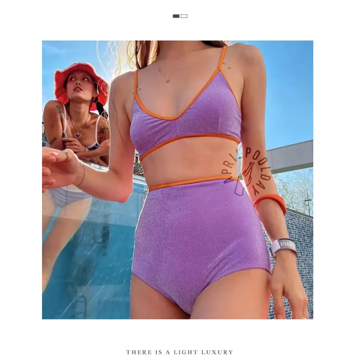 Glitter Bikini Set – High Waist Shiny Contrast Trim Beachwear