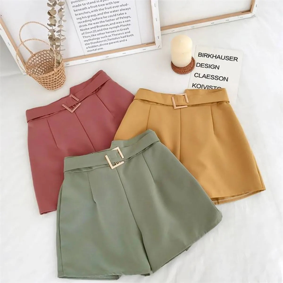 Solid High Waist Shorts