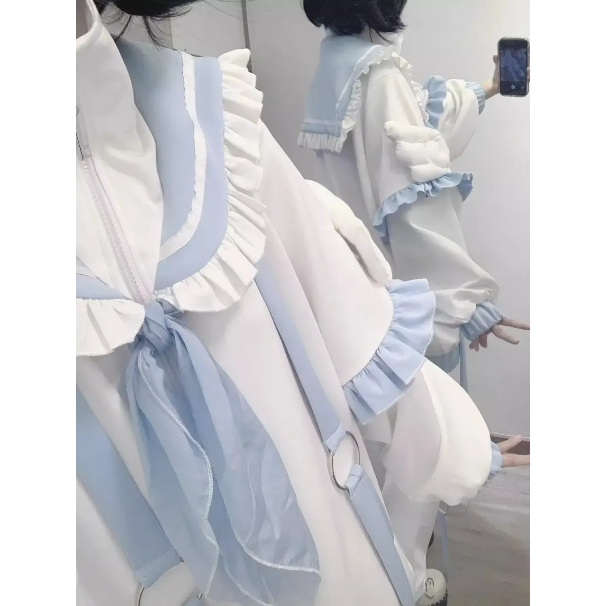 Kawaii Sailor Ruffle Hoodie Set