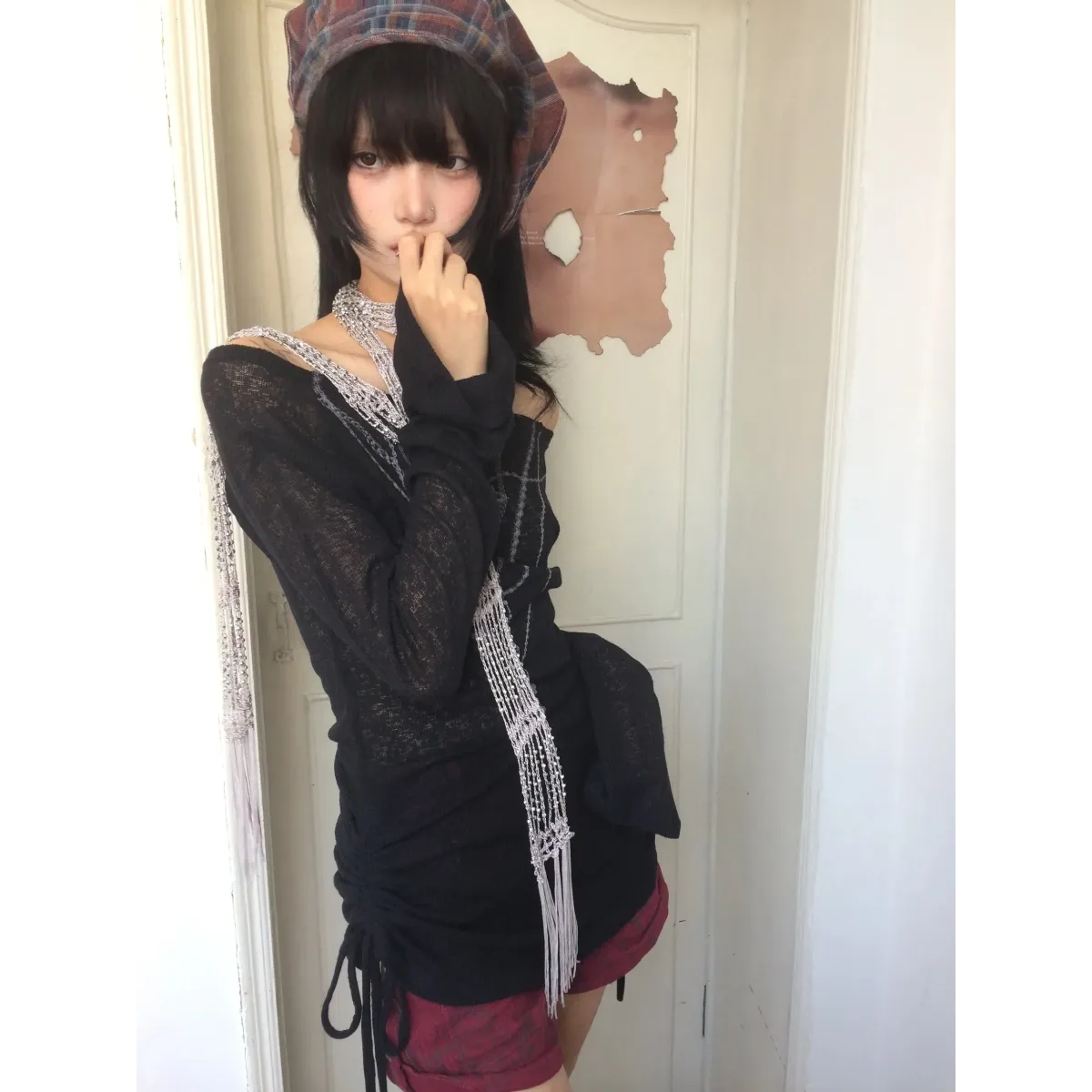 Japanese Knitted Grunge Tattoo Print Long Sleeve T-shirt