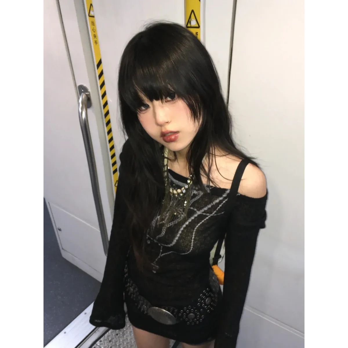 Japanese Knitted Grunge Tattoo Print Long Sleeve T-shirt