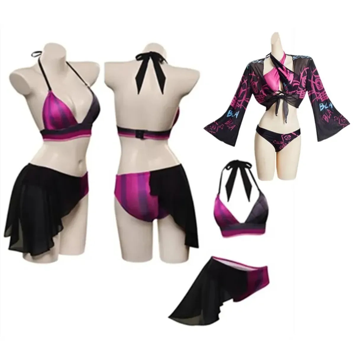 LoL Jinx Swimsuit Cosplay - Two-Piece Bikini for Summer & Halloween