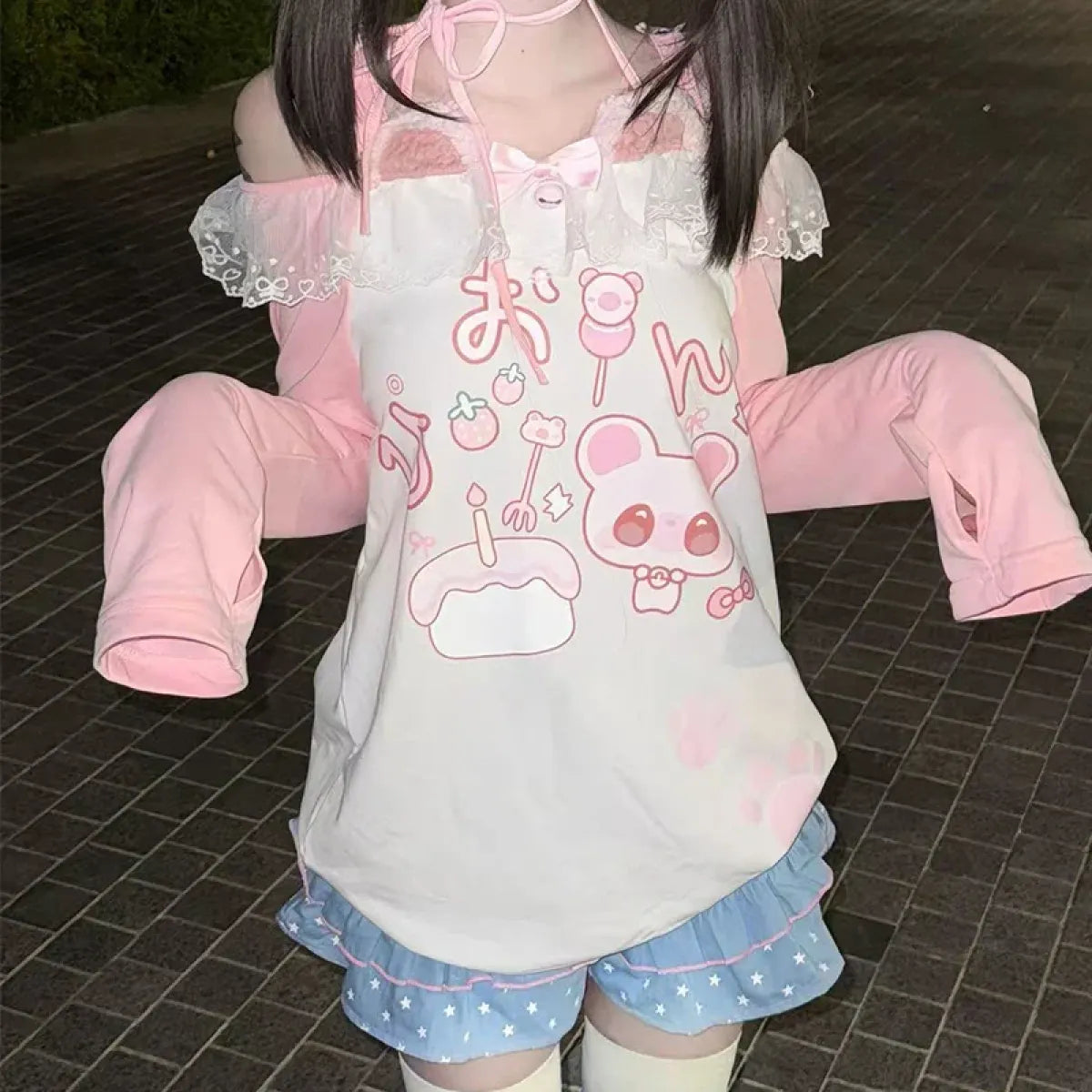 Kawaii Bear Print Top – Harajuku Pastel Yume Cute Aesthetic