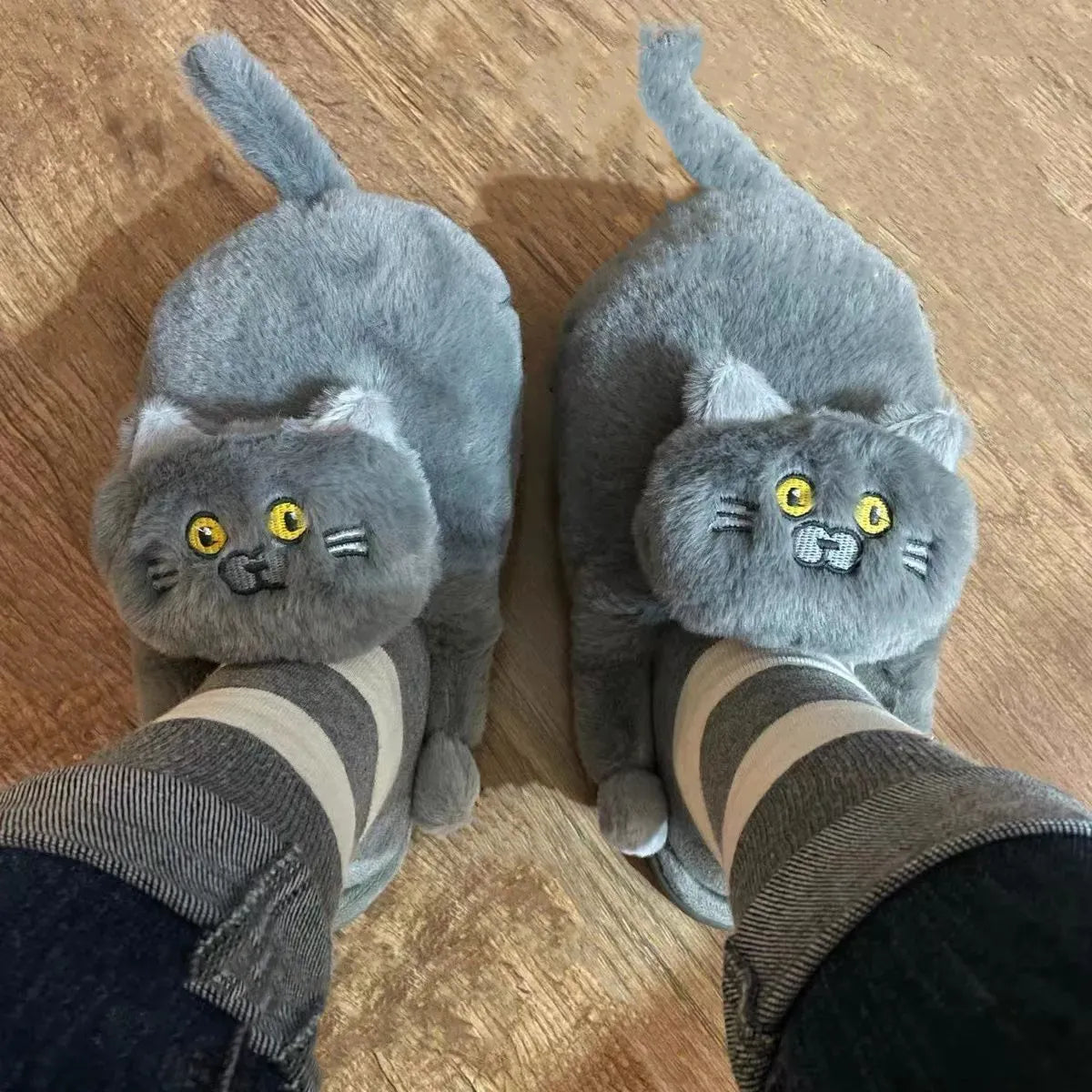 Kawaii Cat Winter Slippers for Women & Men