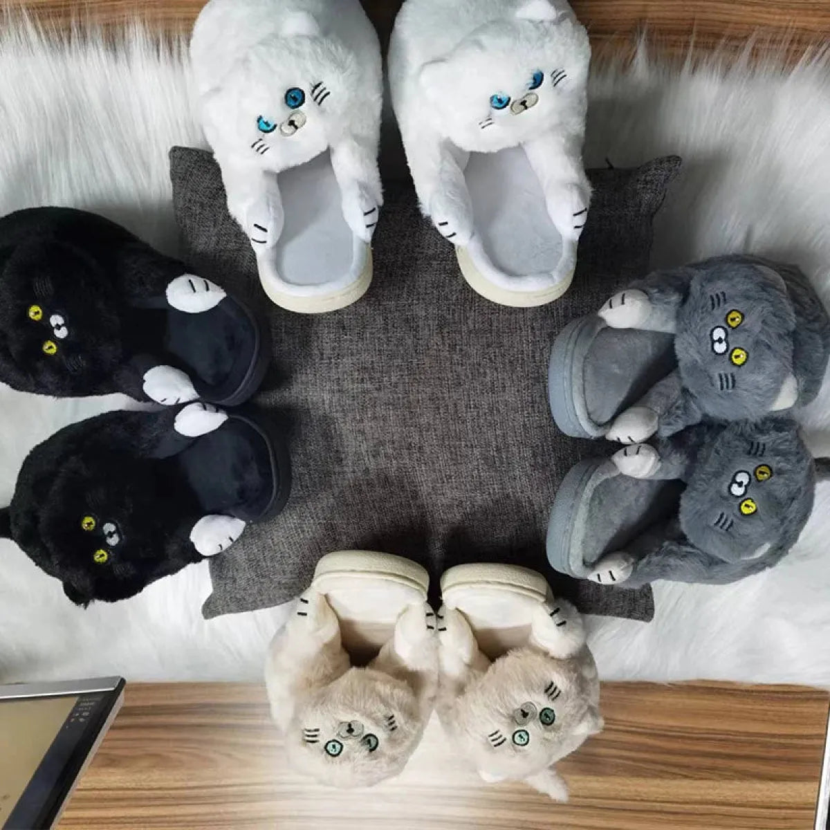Kawaii Cat Winter Slippers for Women & Men