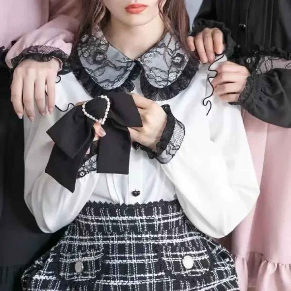 Lace Trim Bow Blouse β Harajuku Y2K Grunge Lolita Shirt