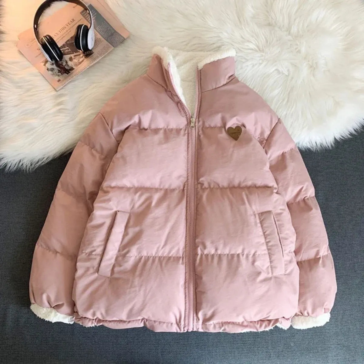 Kawaii Double Sided Love Bear Winter Puffer Jacket