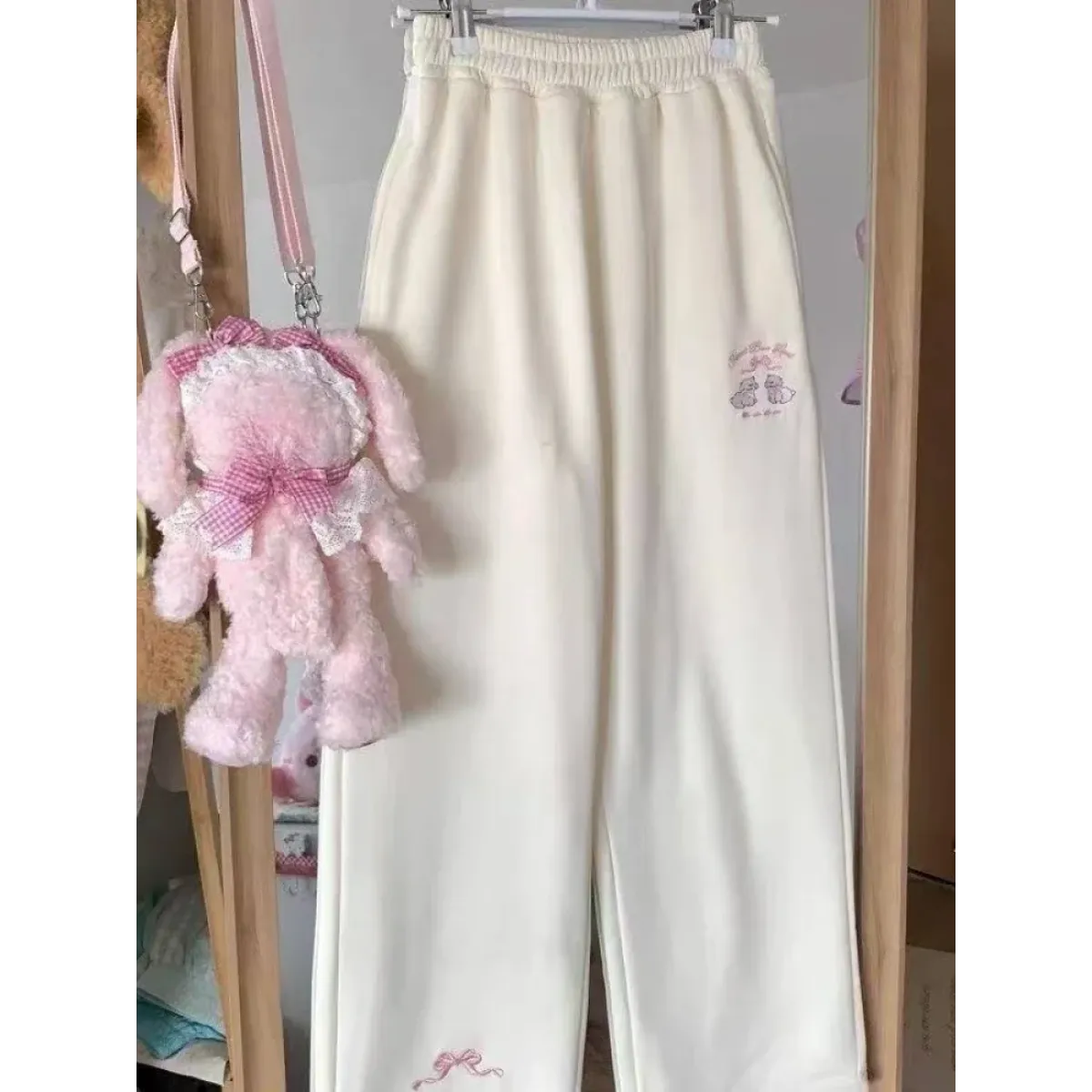 Kawaii High Waist Flare Pants – Bow Embroidery Slim Fit Trousers