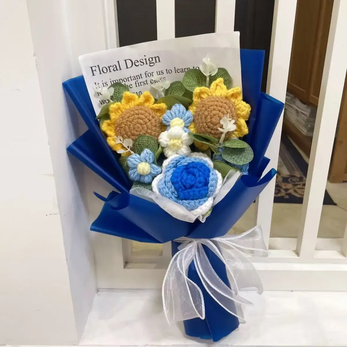 Kawaii Knitted Sunflower & Rose Bouquet – Crochet Gift for Birthday or Graduation