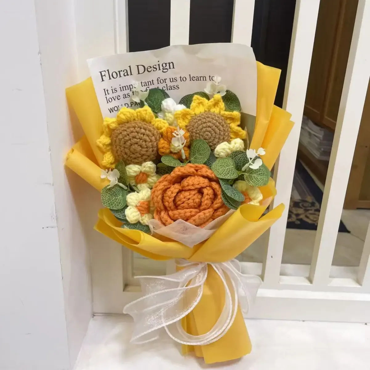 Kawaii Knitted Sunflower & Rose Bouquet – Crochet Gift for Birthday or Graduation