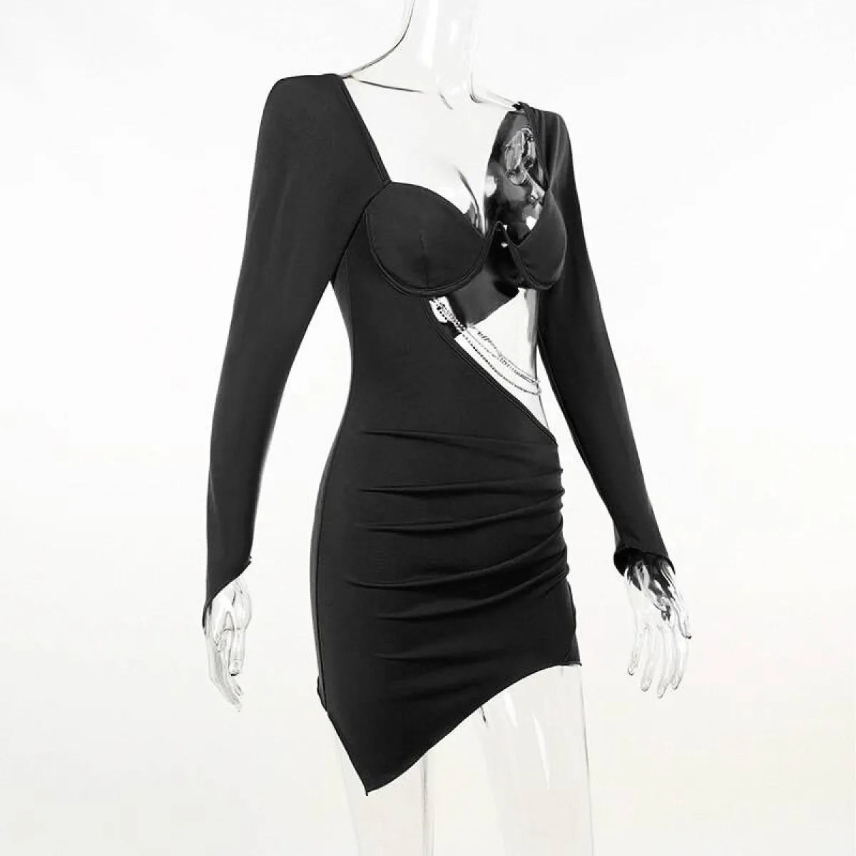 Hollow Out Full Sleeve Mini Dress