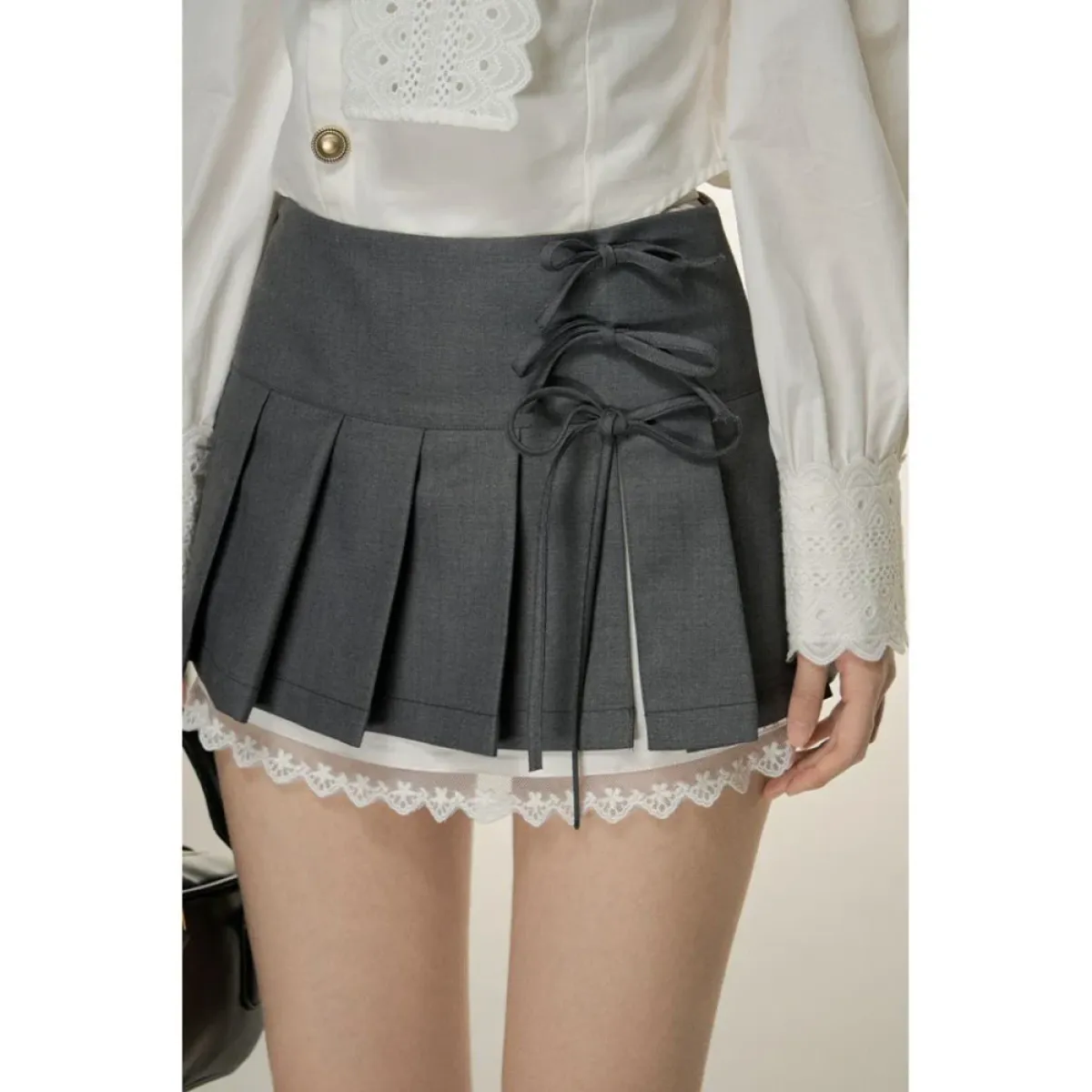 Pleated Lace Trim Mini Skirt – Kawaii Y2K Sweet Harajuku