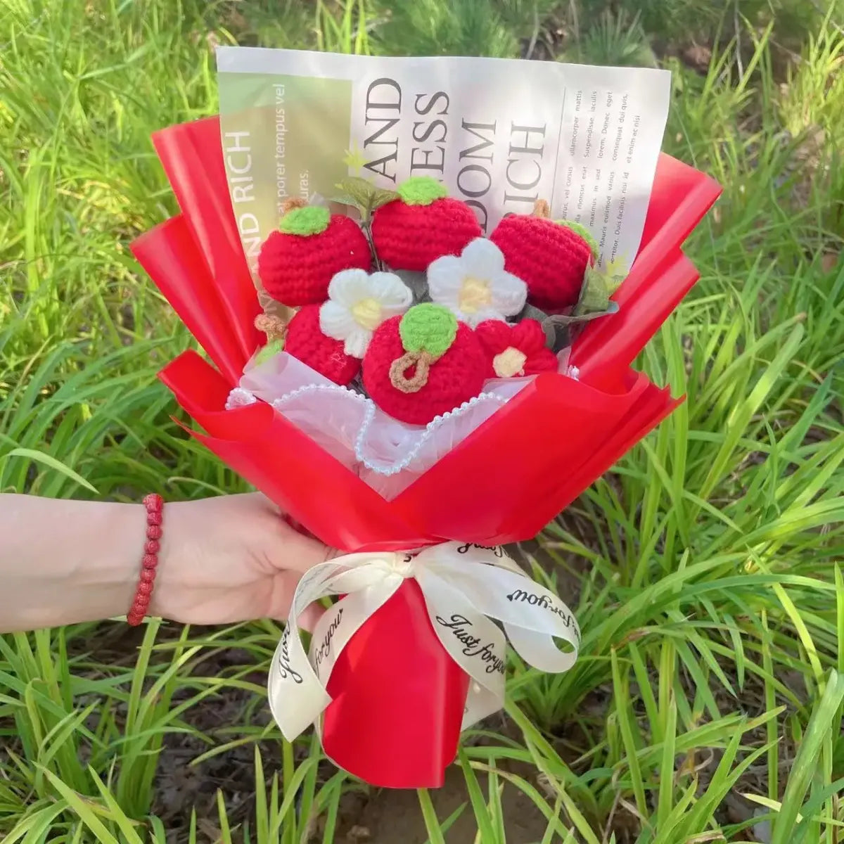 Knitted Sunflower Strawberry Bouquet