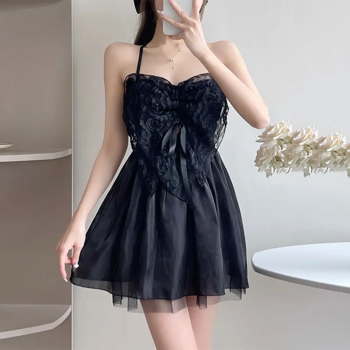 Ivory Lace One Piece Swimsuit – Korean Butterfly Mini Dress Style