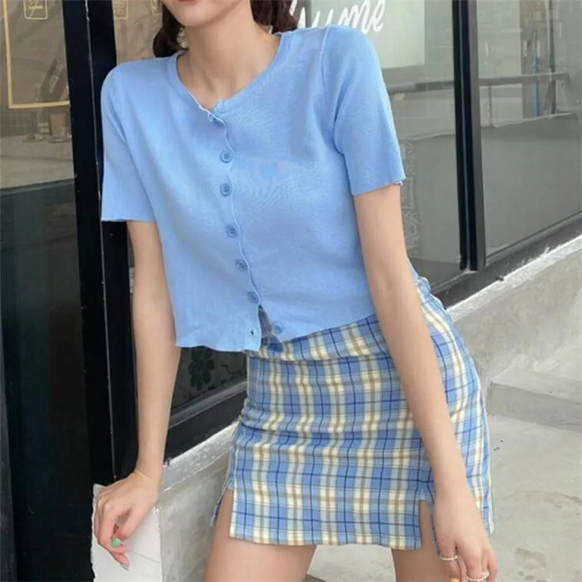 Korean Colored Plaid Skirt