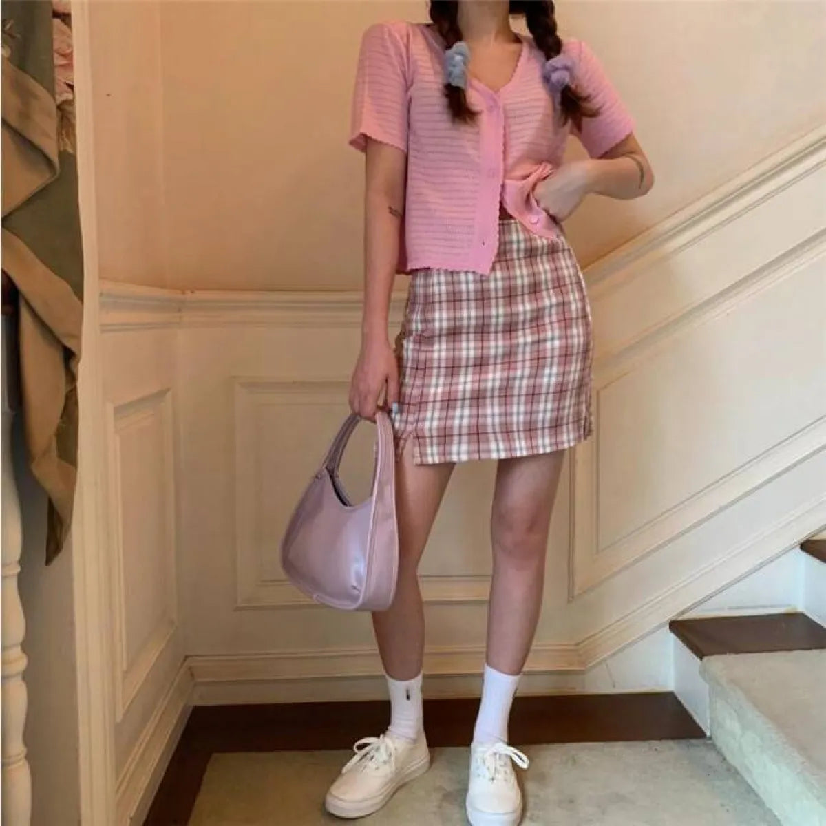 Korean Colored Plaid Skirt