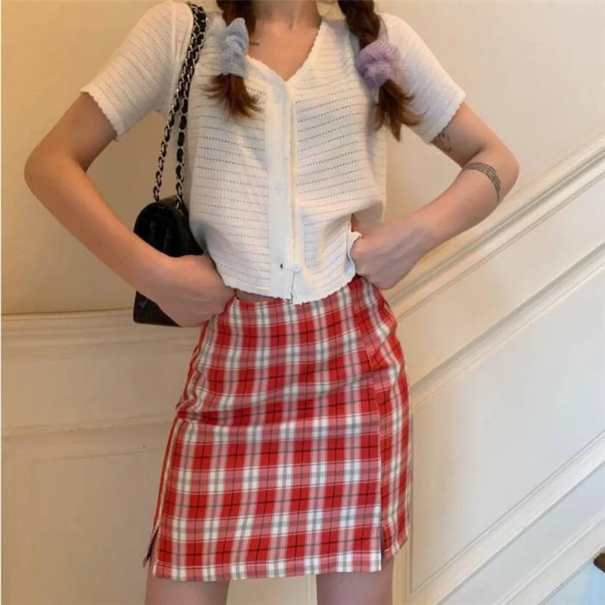 Korean Colored Plaid Skirt
