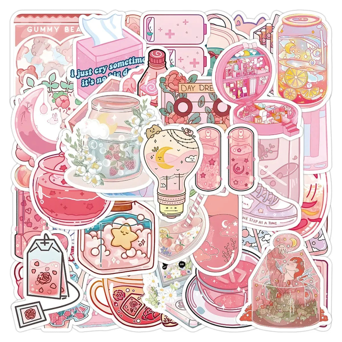 Korean INS Style Pink Cartoon Stickers - Cute DIY Graffiti Decals