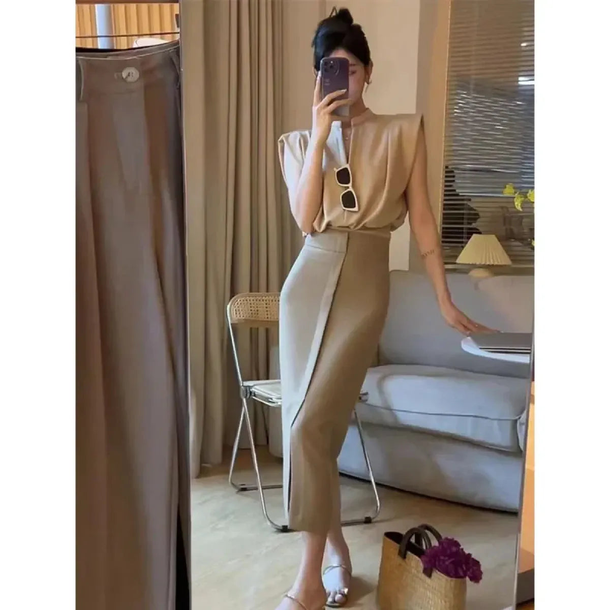 V-Neck Sleeveless Blouse – Korean Style Elegant Chic Office Wear