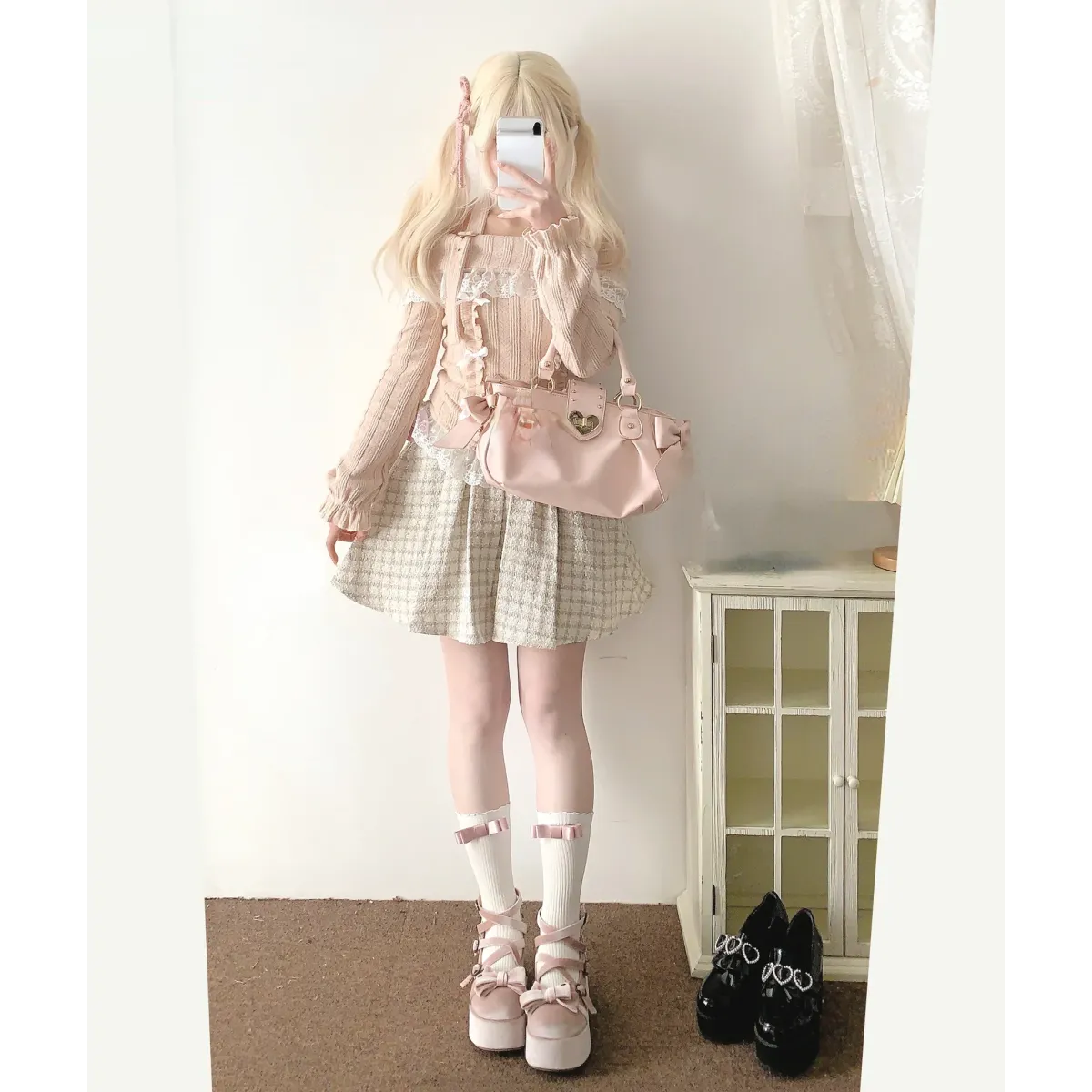 Kawaii Lace Patchwork Knit Top – Halter Neck Lolita Sweater