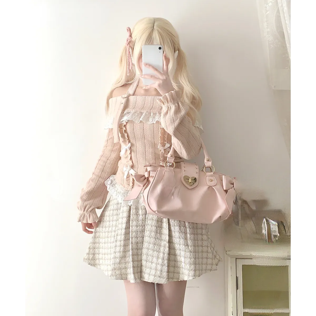 Kawaii Lace Patchwork Knit Top – Halter Neck Lolita Sweater