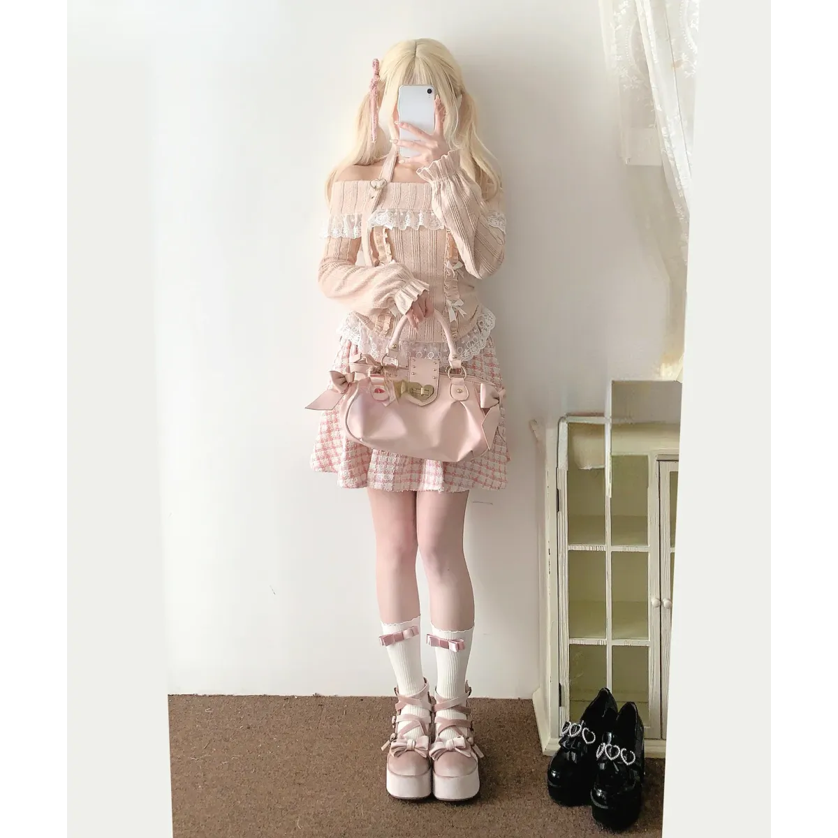 Kawaii Lace Patchwork Knit Top – Halter Neck Lolita Sweater