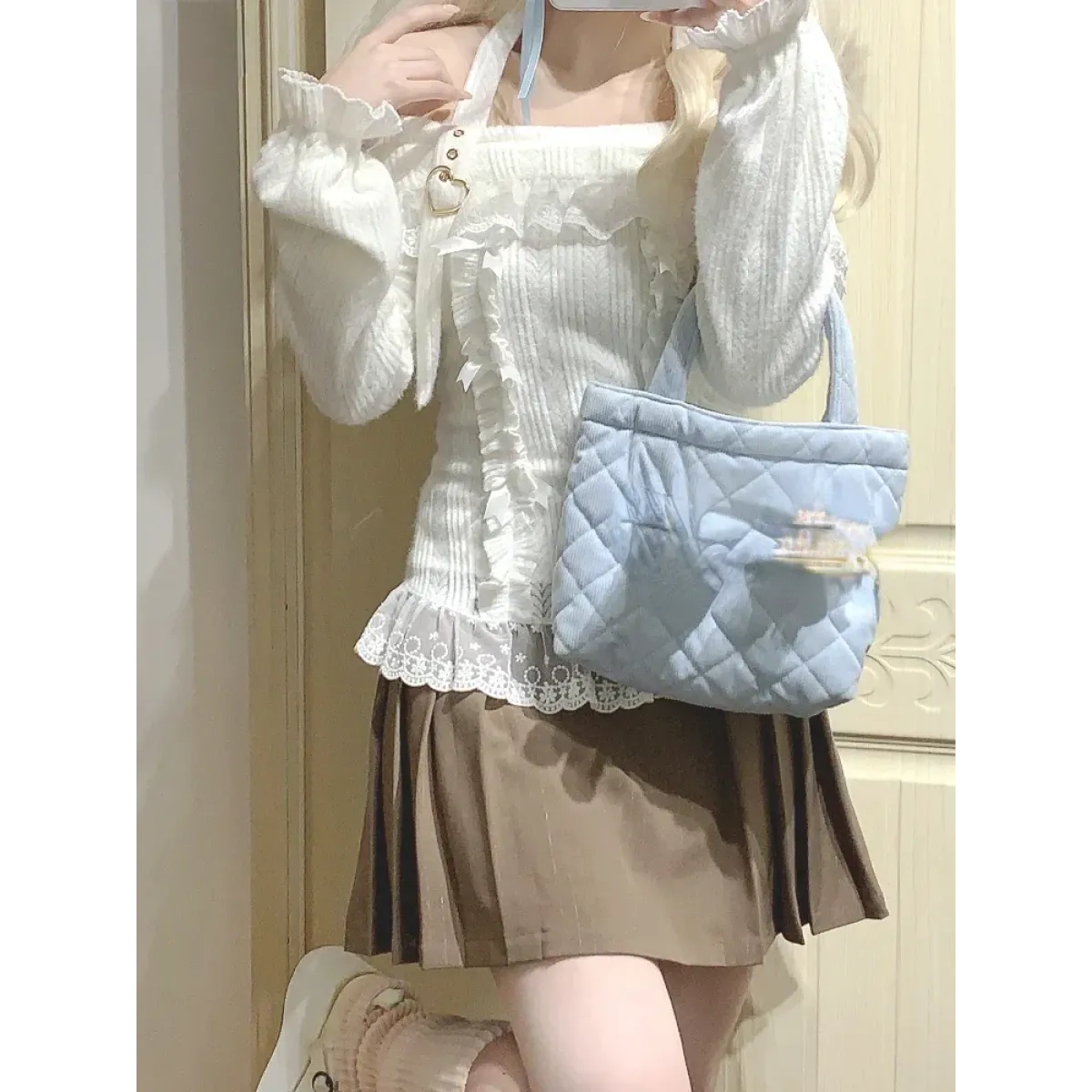 Kawaii Lace Patchwork Knit Top – Halter Neck Lolita Sweater