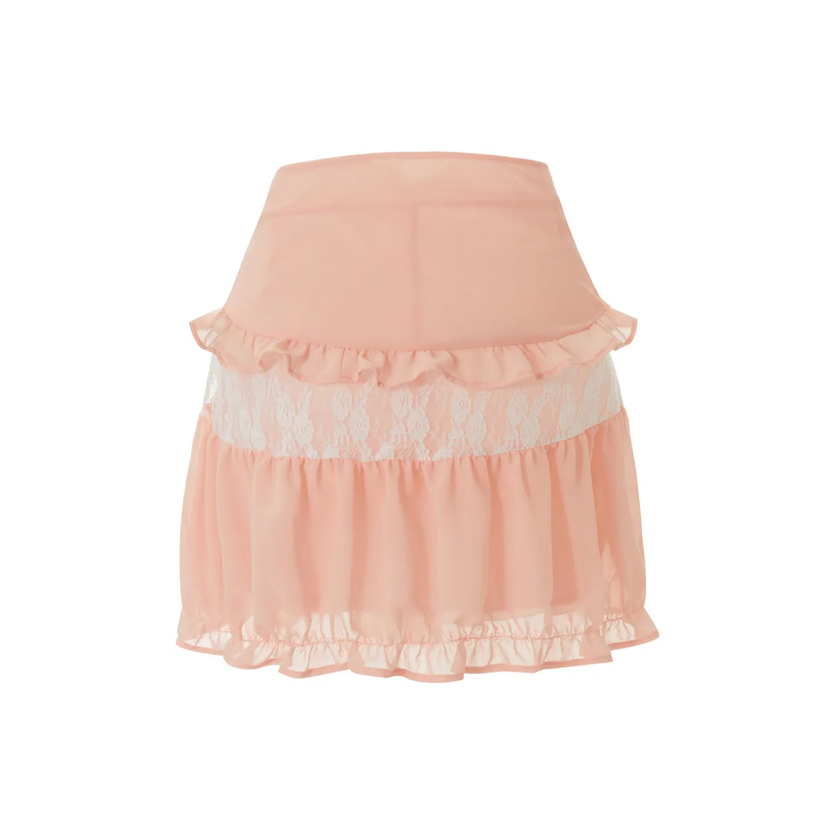 High-Waist Lace Ruffle Mini Skirt - Summer A-Line Patchwork