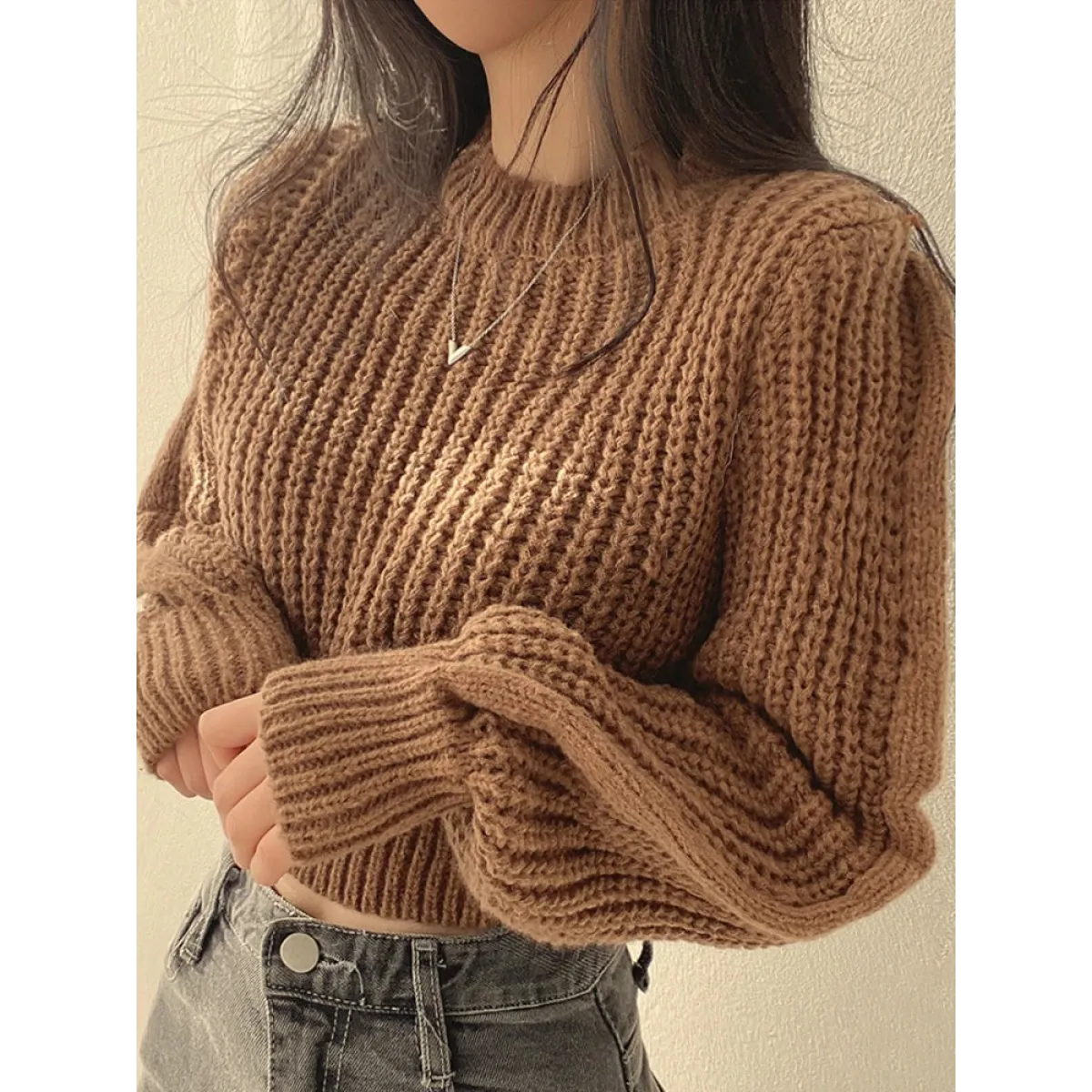 Lantern Long Sleeve Sweater - Vintage Korean Chic Fashion