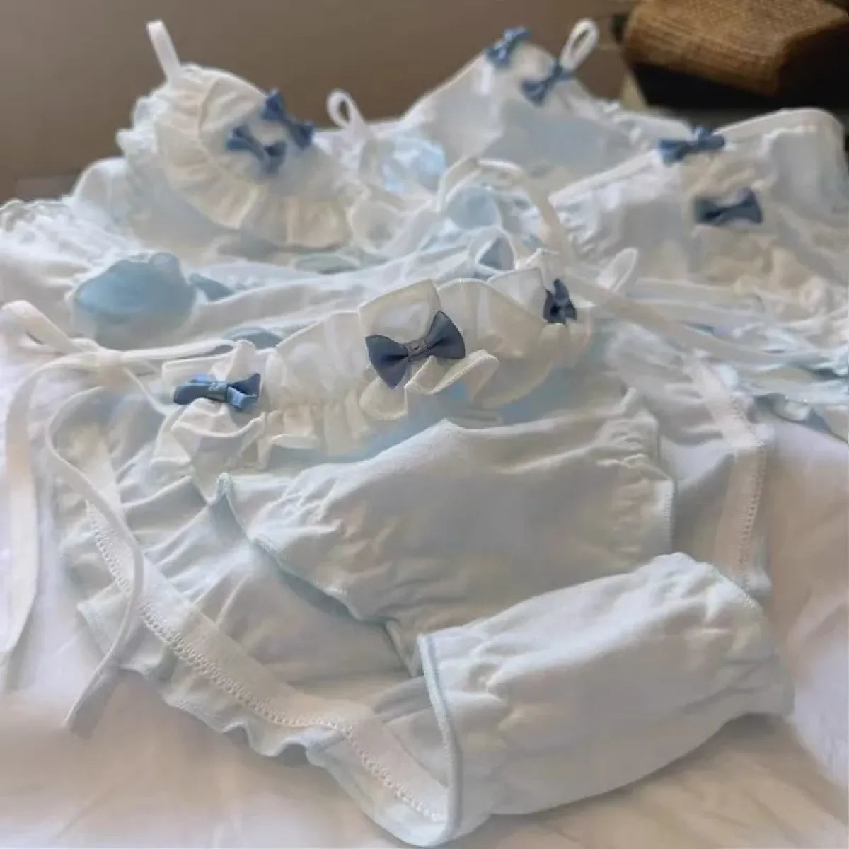 Lolita Blue Bow Ruffle Panties – Kawaii Soft Cotton Lingerie